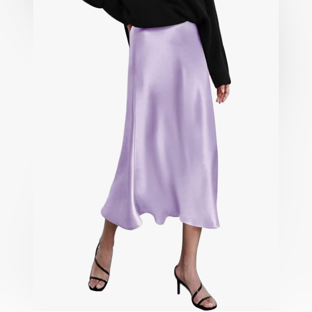 Satin Midi Skirt in Lilac